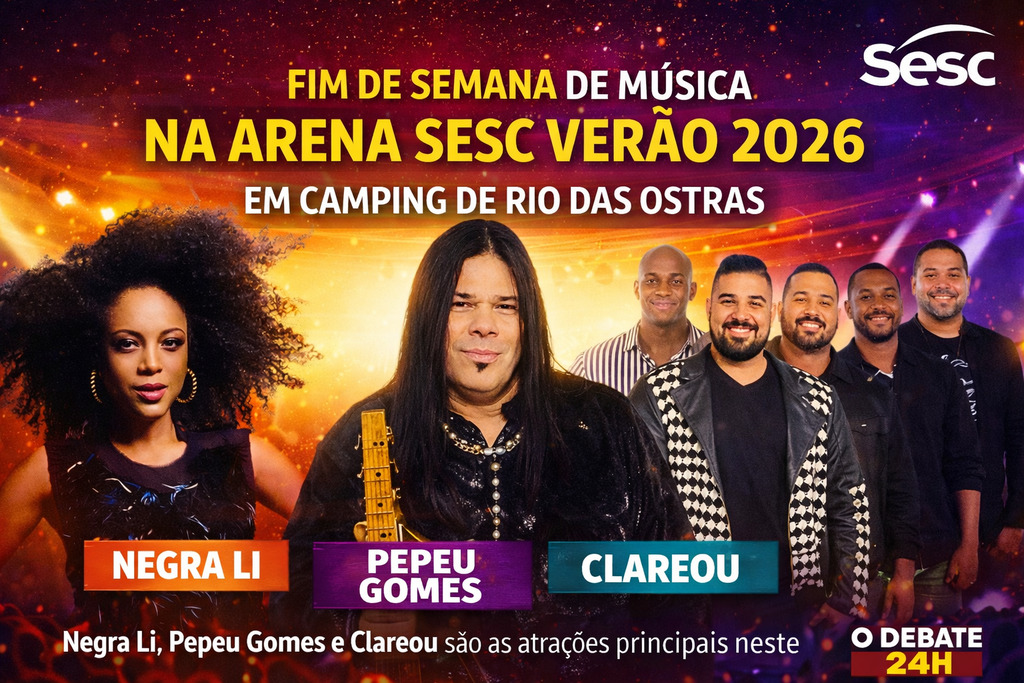 Sesc Verão 2026 agita Rio das Ostras com shows de Negra Li, Clareou e Pepeu Gomes neste fim de semana