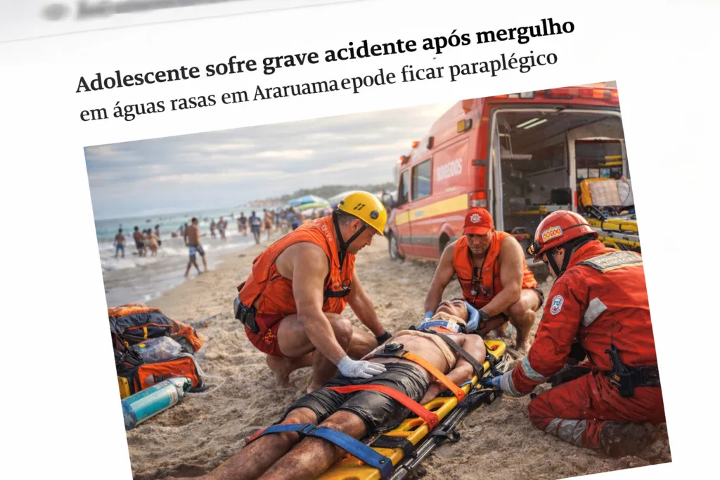 Adolescente sofre grave acidente após mergulho em águas rasas em Araruama e pode ficar paraplégico